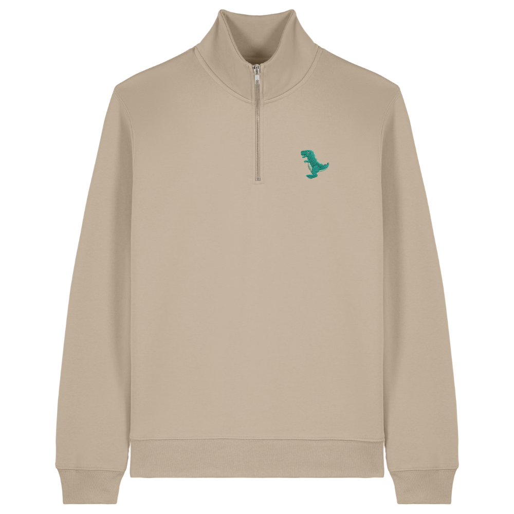 Heytoki Quarter-Zip-Hoodie in Desert Dust mit gesticktem Dinosauriermotiv

