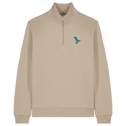 Heytoki Quarter-Zip-Hoodie in Desert Dust mit gesticktem Dinosauriermotiv
