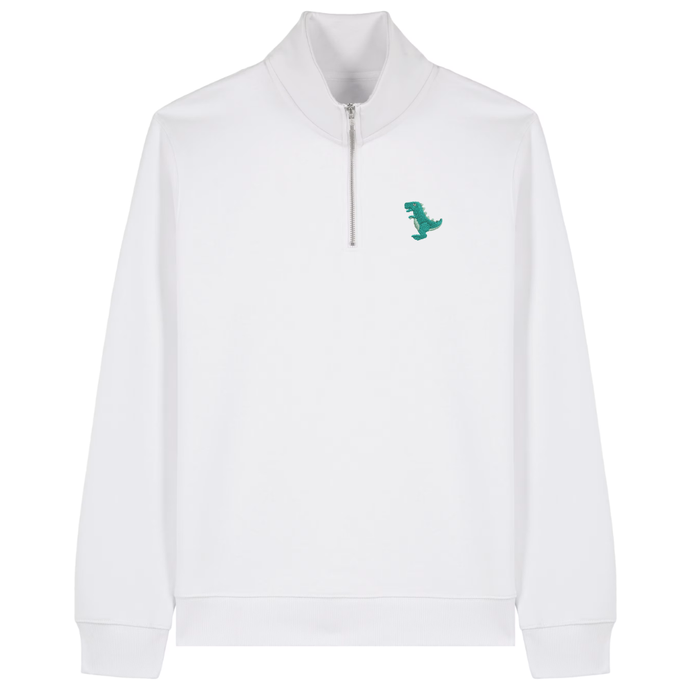 Heytoki Quarter-Zip-Hoodie in Weiß mit gesticktem Dinosauriermotiv