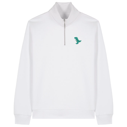 Heytoki Quarter-Zip-Hoodie in Weiß mit gesticktem Dinosauriermotiv