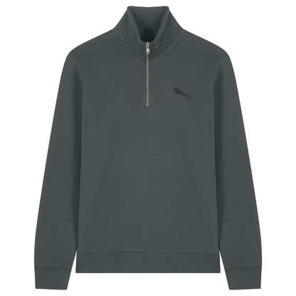 Heytoki Quarter-Zip-Hoodie in Anthrazit mit gesticktem Pferdemotiv
