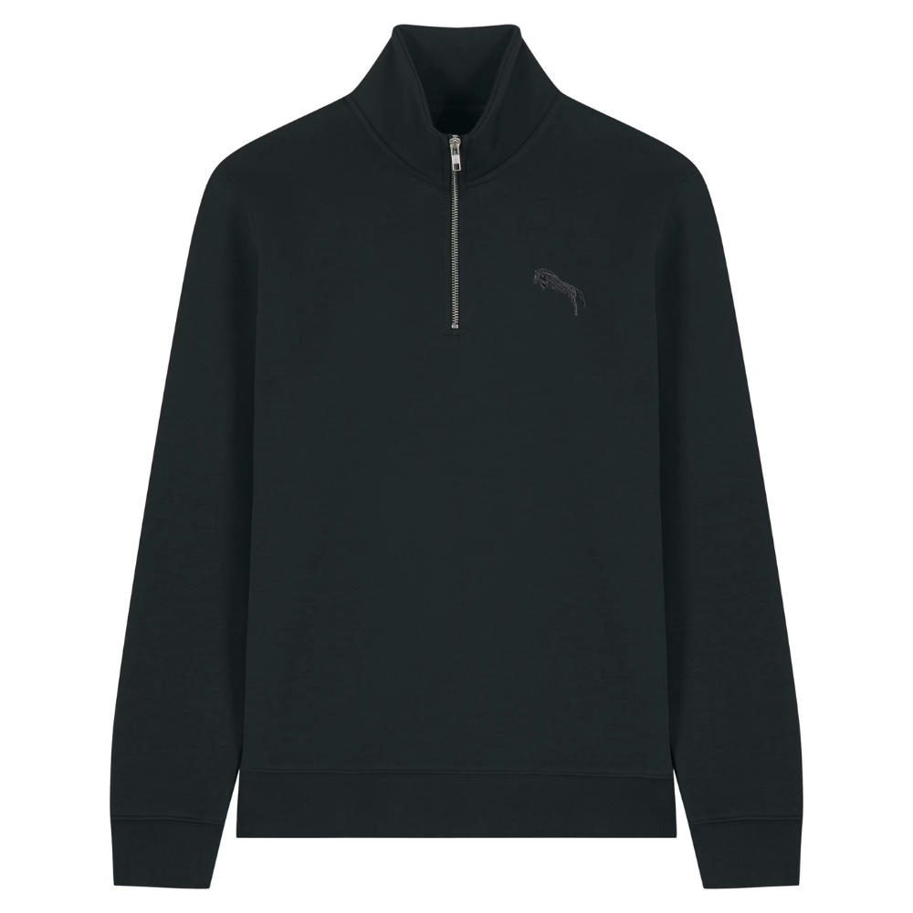 Heytoki Quarter-Zip-Hoodie in Schwarz mit gesticktem Pferdemotiv
