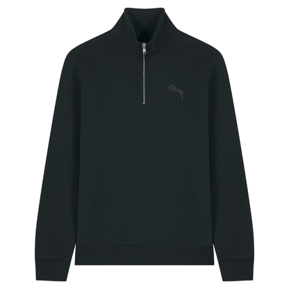 Heytoki Quarter-Zip-Hoodie in Schwarz mit gesticktem Pferdemotiv
