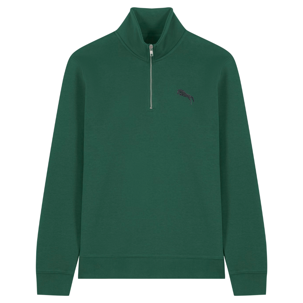 Heytoki Quarter-Zip-Hoodie in Bottle Green mit gesticktem Pferdemotiv
