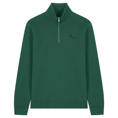 Heytoki Quarter-Zip-Hoodie in Bottle Green mit gesticktem Pferdemotiv
