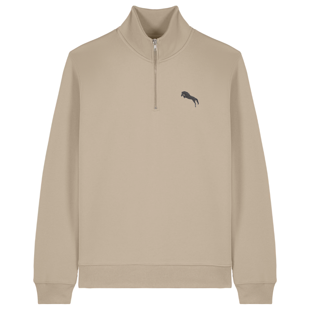 Heytoki Quarter-Zip-Hoodie in Desert Dust mit gesticktem Pferdemotiv
