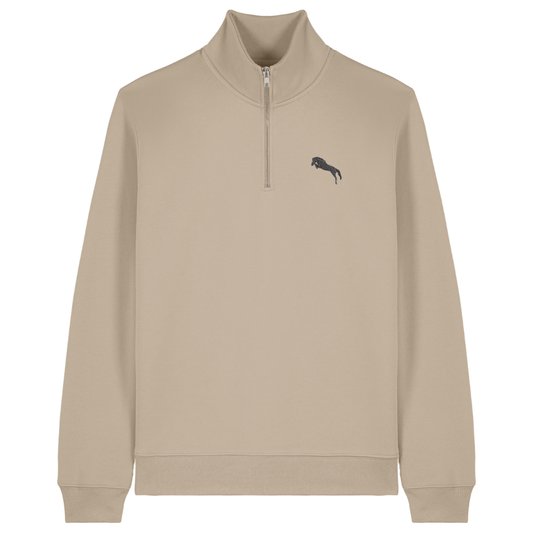 Heytoki Quarter-Zip-Hoodie in Desert Dust mit gesticktem Pferdemotiv