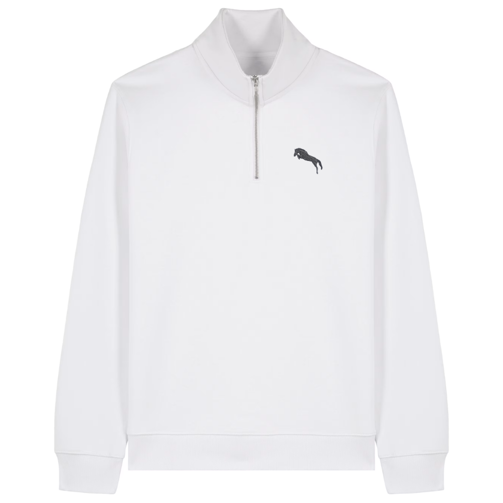 Heytoki Quarter-Zip-Hoodie in Weiß mit gesticktem Pferdemotiv
