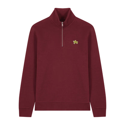 Schildkröte Quarter Zip Hoodie aus Bio-Baumwolle in Dunkelrot von Heytoki