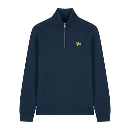 Schildkröte Quarter Zip Hoodie aus Bio-Baumwolle in Dunkelblau von Heytoki