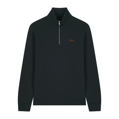 Dackel Quarter Zip Hoodie aus Bio-Baumwolle in Schwarz von Heytoki
