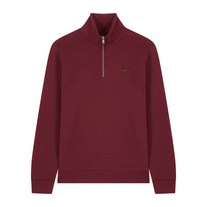 Dackel Quarter Zip Hoodie aus Bio-Baumwolle in Dunkelrot von Heytoki