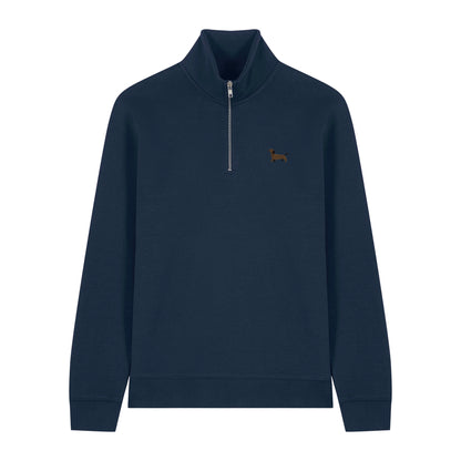 Dackel Quarter Zip Hoodie aus Bio-Baumwolle in Dunkelblau von Heytoki