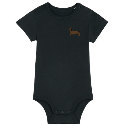 Dackel Baby Body aus Bio-Baumwolle in Schwarz von Heytoki