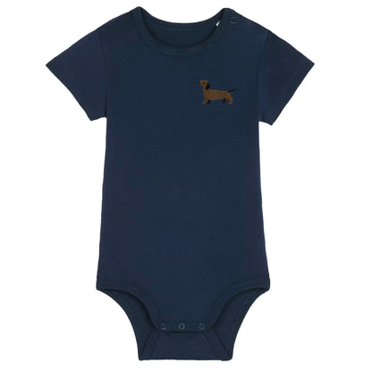 Dackel Baby Body aus Bio-Baumwolle in Dunkelblau von Heytoki