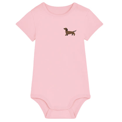 Dackel Baby Body aus Bio-Baumwolle in Hellrosa von Heytoki