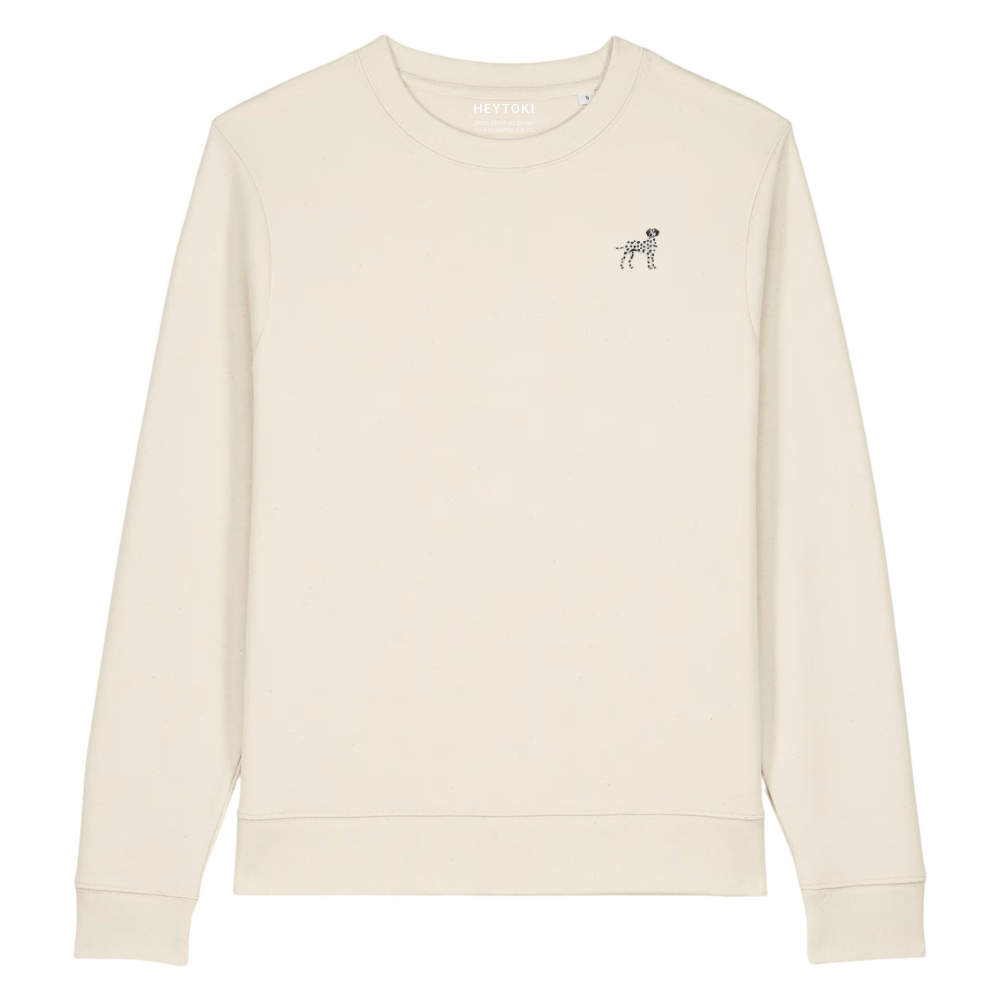 Heytoki Damen-Sweater in Natural Raw (Naturweiß) mit gesticktem Dalmatinermotiv