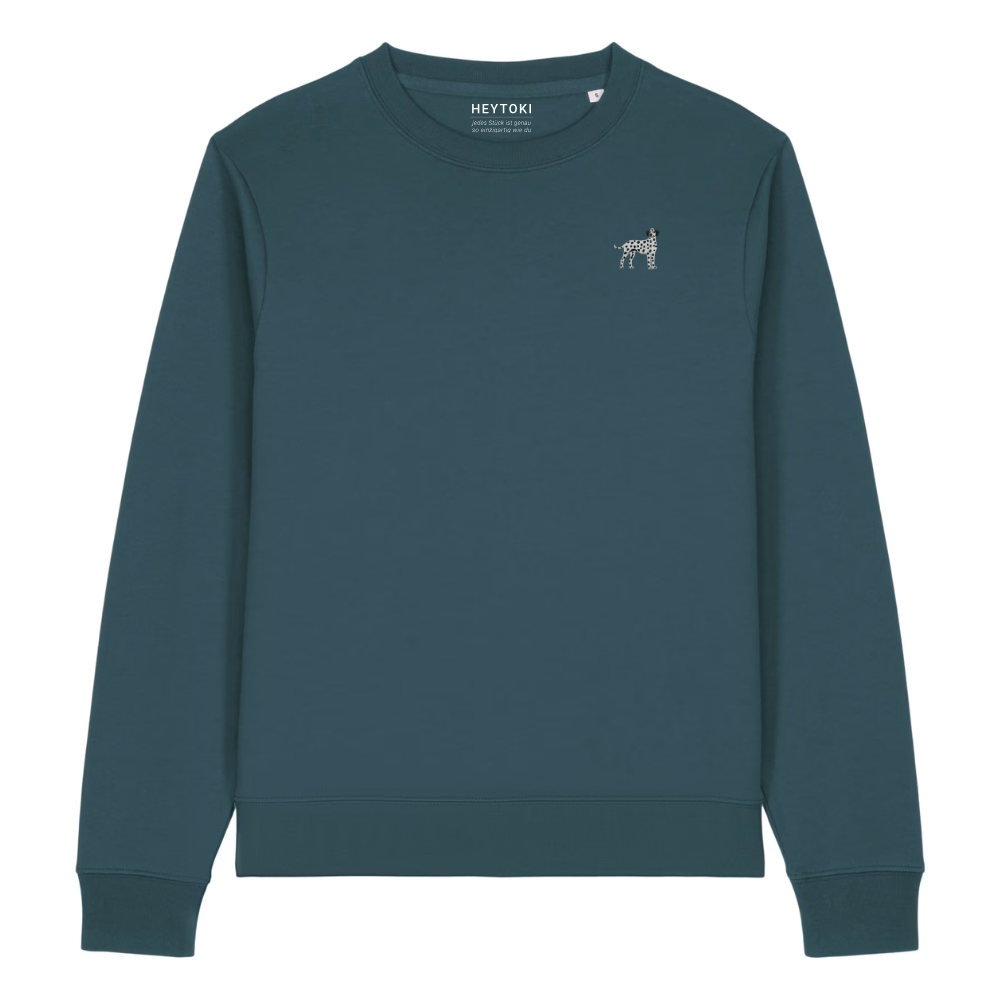 Heytoki Damen-Sweater in Stargazer (Petrolblau) mit gesticktem Dalmatinermotiv