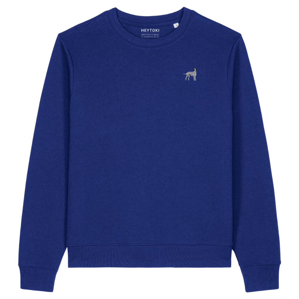 Heytoki Damen-Sweater in Worker Blue (Königsblau) mit gesticktem Dalmatinermotiv