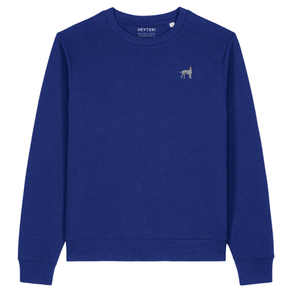 Heytoki Damen-Sweater in Worker Blue (Königsblau) mit gesticktem Dalmatinermotiv