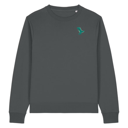Heytoki Damen-Sweater in Anthrazit mit gesticktem Dinosaurier-Motiv
