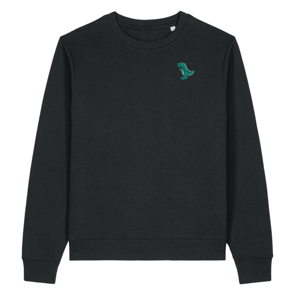 Heytoki Damen-Sweater in Schwarz mit gesticktem Dinosaurier-Motiv
