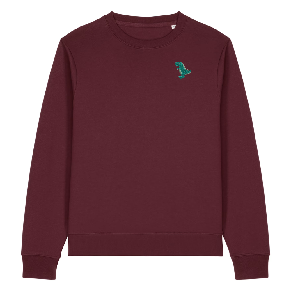 Heytoki Damen-Sweater in Burgundy (Burgunderrot) mit gesticktem Dinosaurier-Motiv