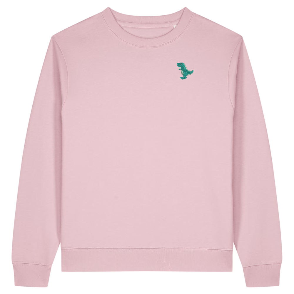 Heytoki Damen-Sweater in Cotton Pink (hellrosa) mit gesticktem Dinosaurier-Motiv
