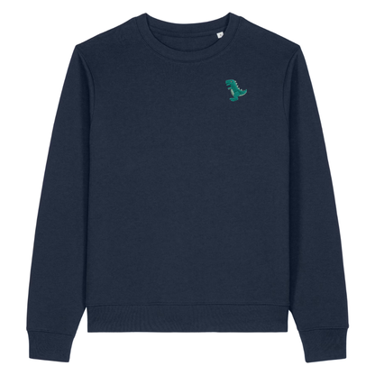 Heytoki Damen-Sweater in French Navy (Dunkelblau) mit gesticktem Dinosaurier-Motiv
