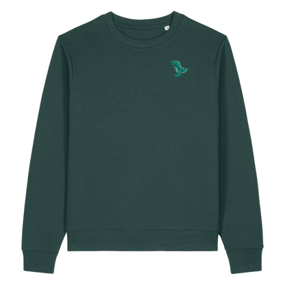Heytoki Damen-Sweater in Glazed Green (Dunkelgrün) mit gesticktem Dinosaurier-Motiv
