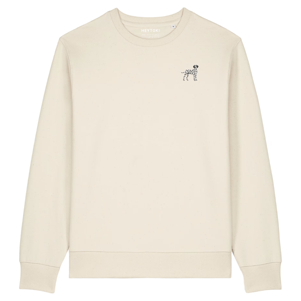 Heytoki Herren-Sweater in Natural Raw (Naturweiß) mit gesticktem Dalmatinermotiv