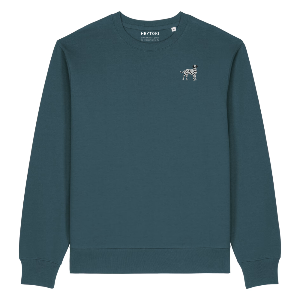 Heytoki Herren-Sweater in Stargazer (Petrolblau) mit gesticktem Dalmatinermotiv