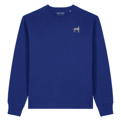 Heytoki Herren-Sweater in Worker Blue (Königsblau) mit gesticktem Dalmatinermotiv