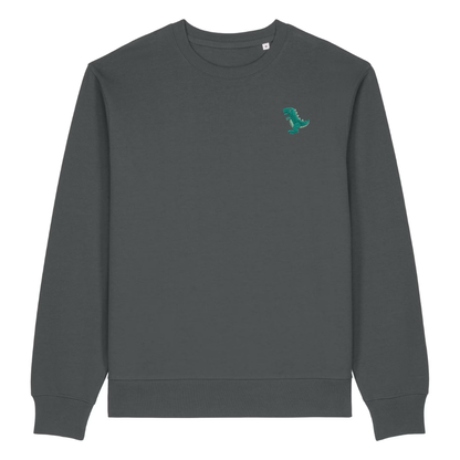 Heytoki Herren-Sweater in Anthrazit mit gesticktem Dinosaurier-Motiv

