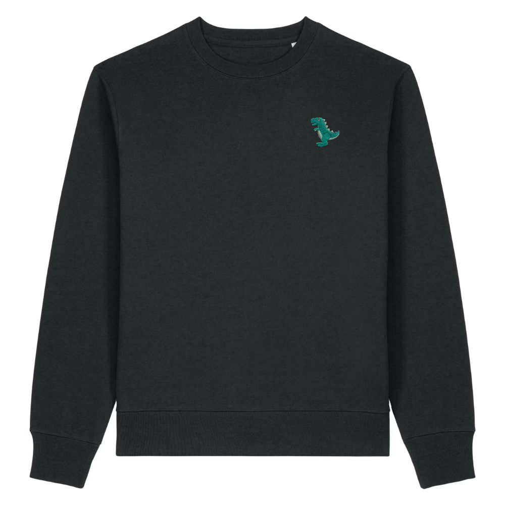 Heytoki Herren-Sweater in Schwarz mit gesticktem Dinosaurier-Motiv
