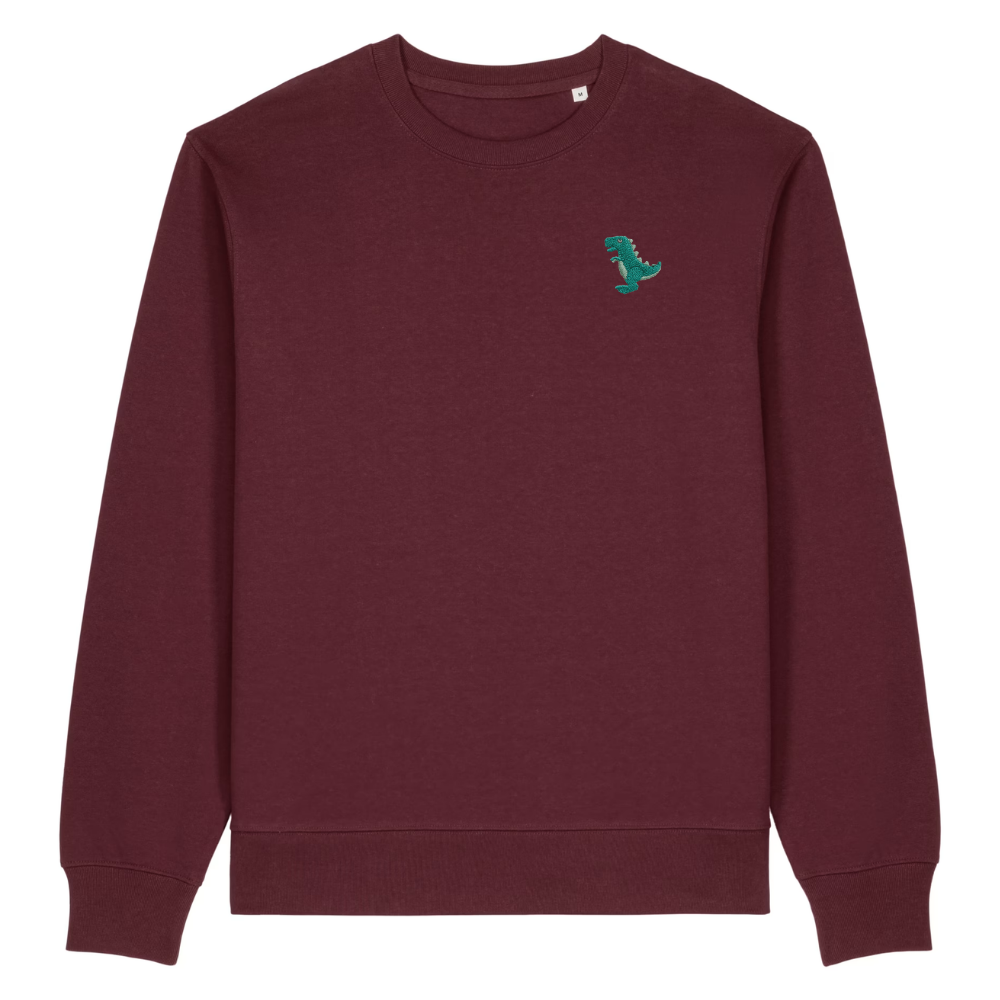 Heytoki Herren-Sweater in Burgundy (Burgunderrot) mit gesticktem Dinosaurier-Motiv
