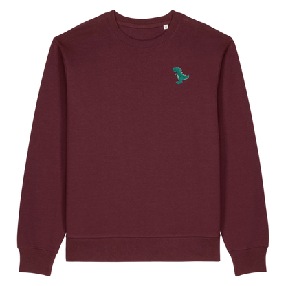 Heytoki Herren-Sweater in Burgundy (Burgunderrot) mit gesticktem Dinosaurier-Motiv
