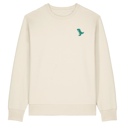 Heytoki Herren-Sweater in Natural Raw (Naturweiß) mit gesticktem Dinosaurier-Motiv