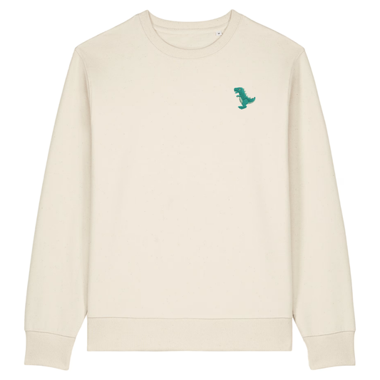 Heytoki Herren-Sweater in Natural Raw (Naturweiß) mit gesticktem Dinosaurier-Motiv