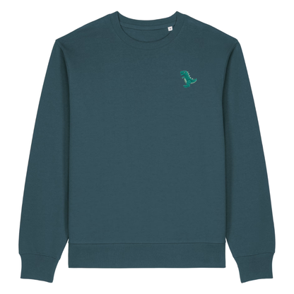 Heytoki Herren-Sweater in Stargazer (Petrolblau) mit gesticktem Dinosaurier-Motiv
