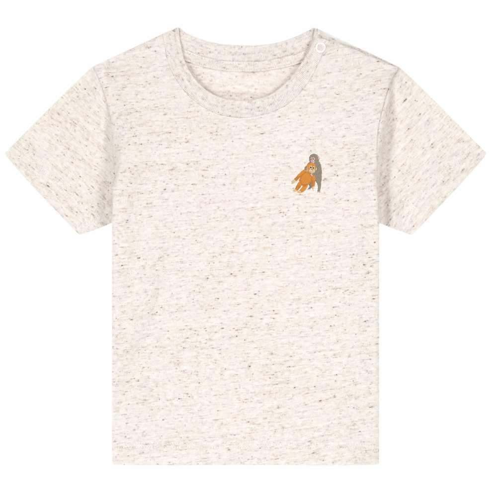 Heytoki Baby-T-Shirt aus Bio-Baumwolle in Eco-Heather mit gesticktem Affenmotiv