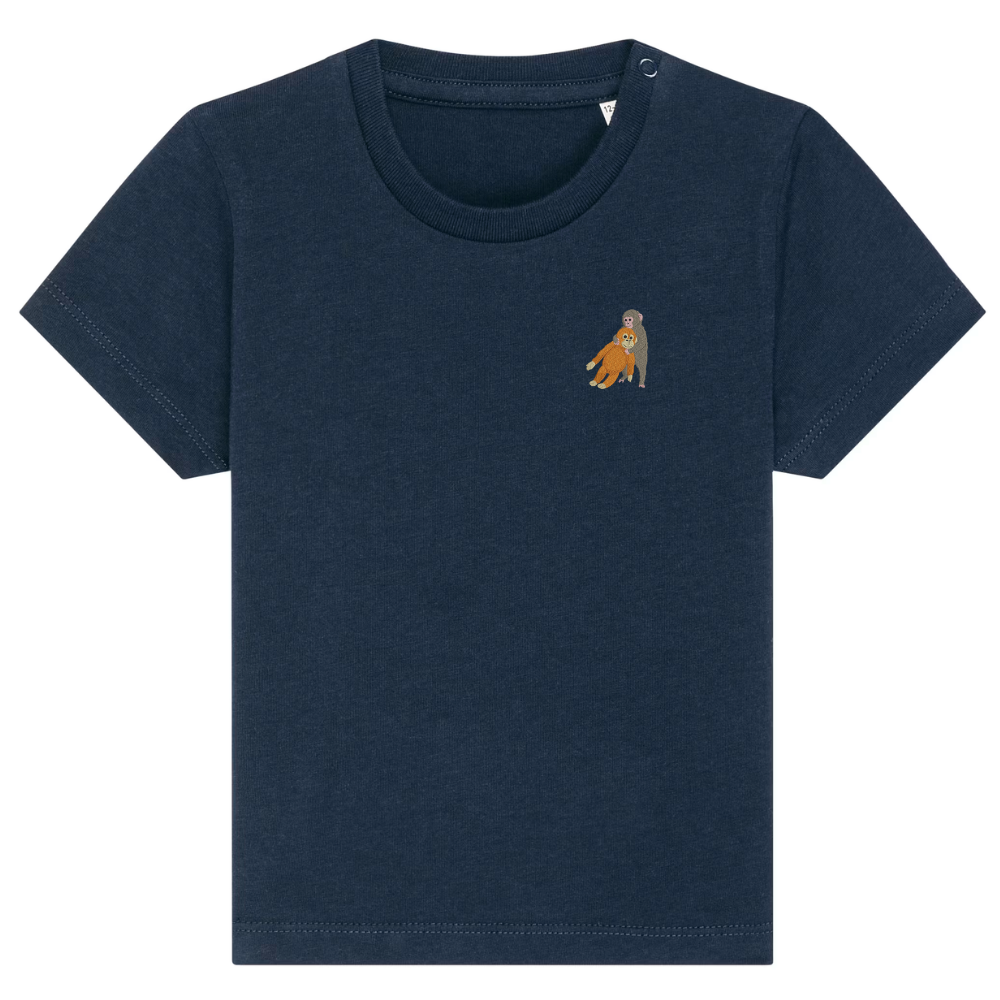 Heytoki Baby-T-Shirt aus Bio-Baumwolle in French Navy (Dunkelblau) mit gesticktem Affenmotiv