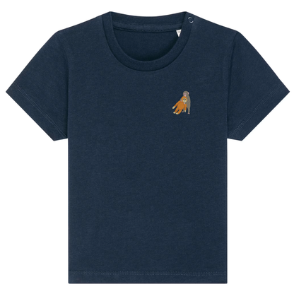Heytoki Baby-T-Shirt aus Bio-Baumwolle in French Navy (Dunkelblau) mit gesticktem Affenmotiv