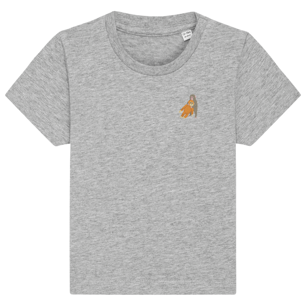 Heytoki Baby-T-Shirt aus Bio-Baumwolle in Heather Grey (Hellgrau) mit gesticktem Affenmotiv
