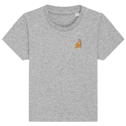 Heytoki Baby-T-Shirt aus Bio-Baumwolle in Heather Grey (Hellgrau) mit gesticktem Affenmotiv