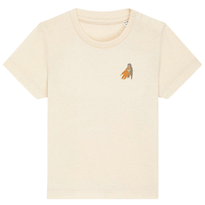 Heytoki Baby-T-Shirt aus Bio-Baumwolle in Natural Raw (Naturweiß) mit gesticktem Affenmotiv