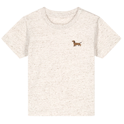 Heytoki Baby-T-Shirt aus Bio-Baumwolle in Eco-Heather mit gesticktem Dackelmotiv