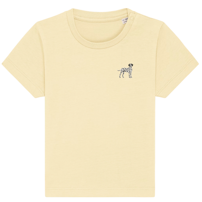 Heytoki Baby-T-Shirt aus Bio-Baumwolle in Butter mit gesticktem Dalmatinermotiv
