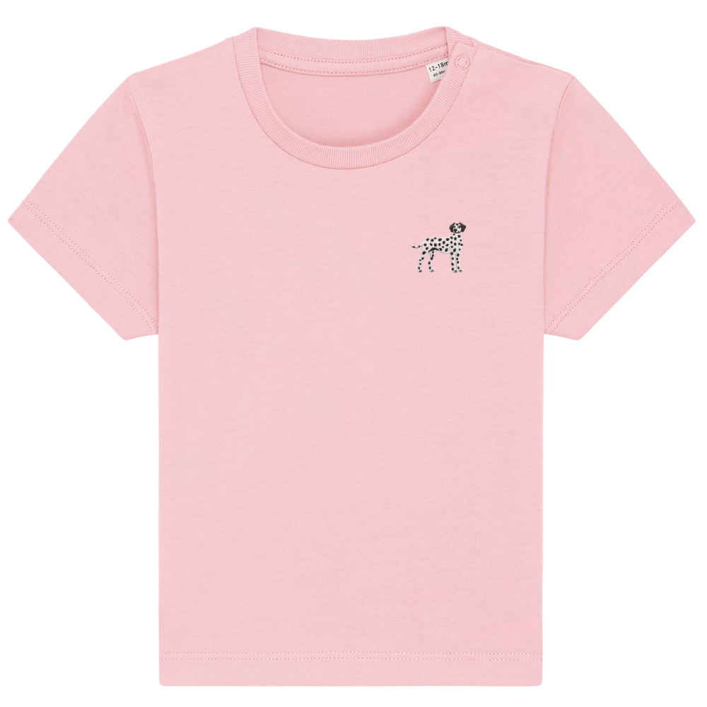 Heytoki Baby-T-Shirt aus Bio-Baumwolle in Cotton Pink (Rosa) mit gesticktem Dalmatinermotiv