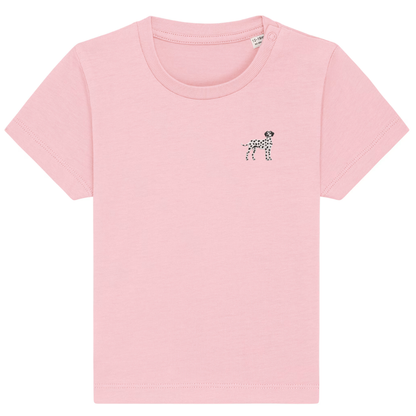 Heytoki Baby-T-Shirt aus Bio-Baumwolle in Cotton Pink (Rosa) mit gesticktem Dalmatinermotiv